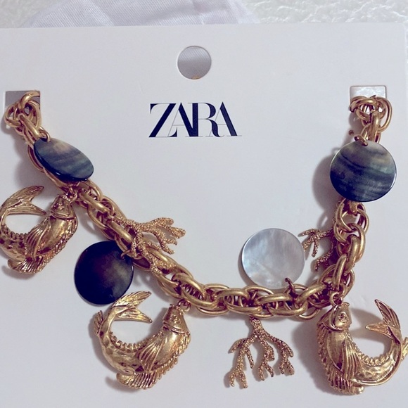 NEW ZARA FISH CHARM NECKLACE GOLDEN PEARL MERMAID - Picture 7 of 7